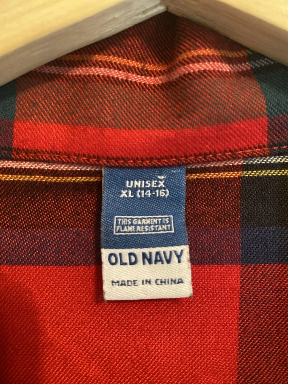 Old Navy Unisex Boy Red Green Plaid Flannel Pajama Top XL 14-16